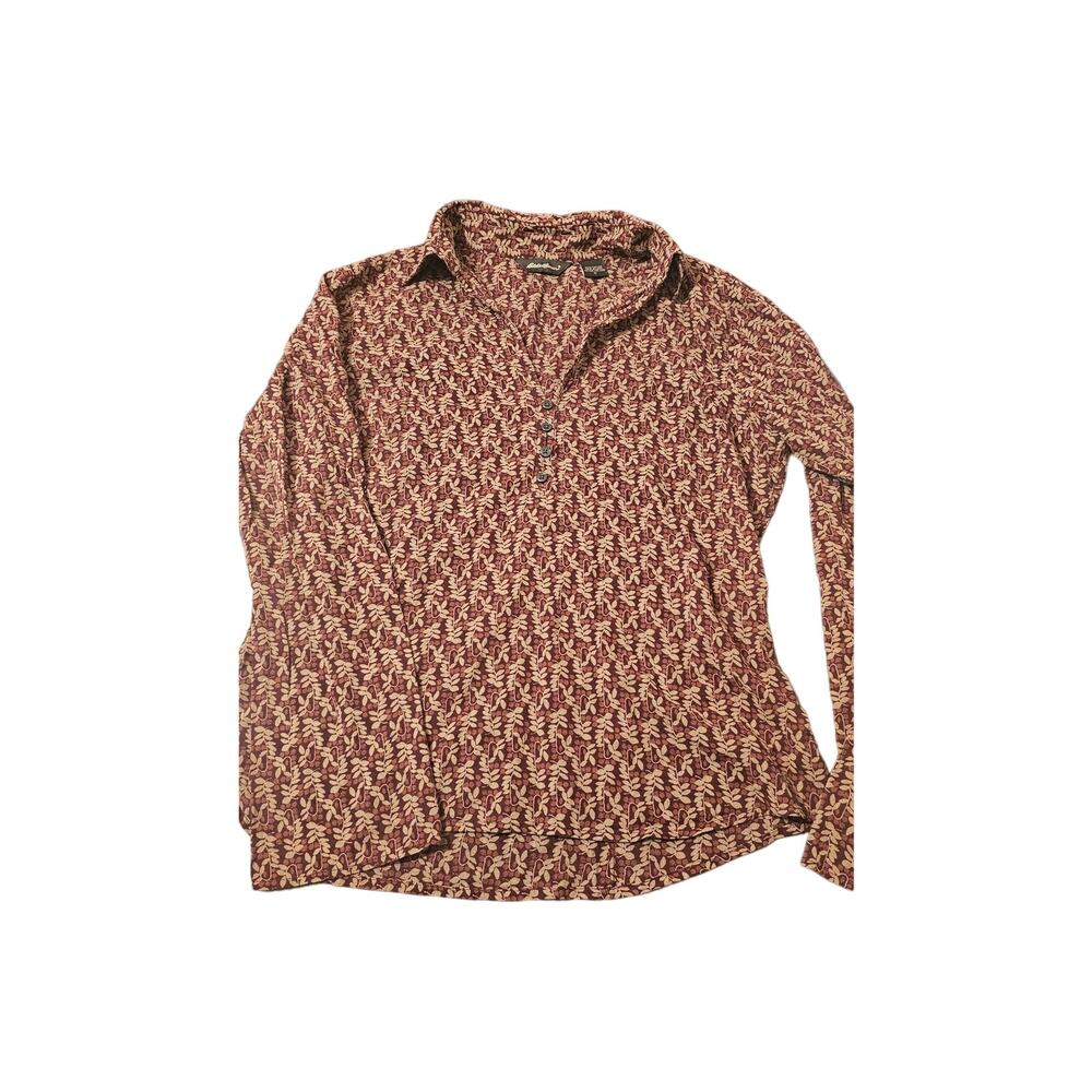 Eddie Bauer leaves pattern maroon long sleeve size small